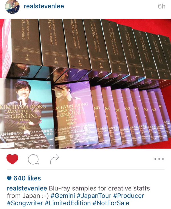 [StevenLee IG post] blue-ray copies of HJ Gemini JP Concert Tour [2016.01.14]