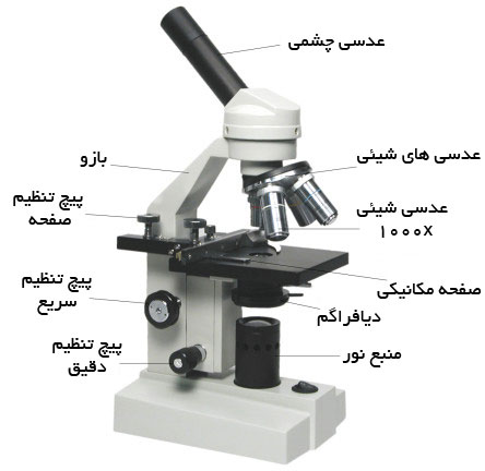 image result for اجزای میکروسکوپ