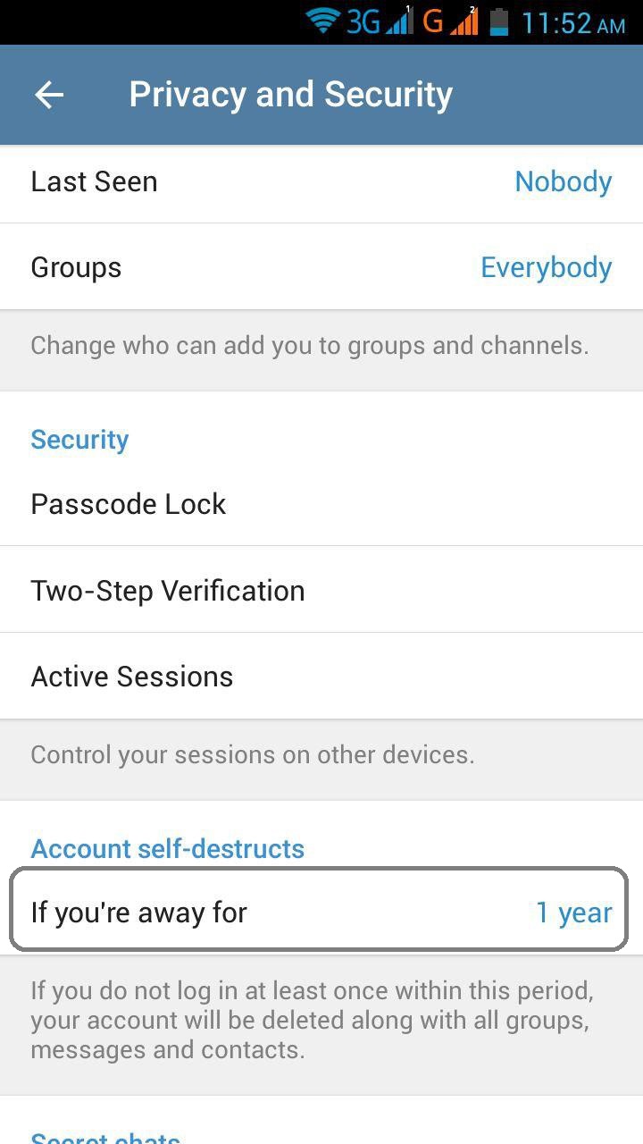 حذف خودکار حساب کاربری تلگرام