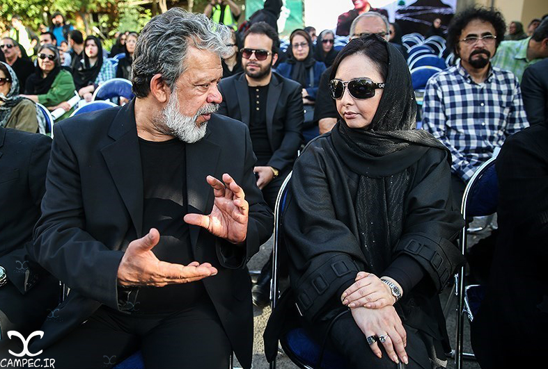 ماهایا پطروسیان و حسن پورشیرازی در مراسم خاکسپاری عباس کیارستمی