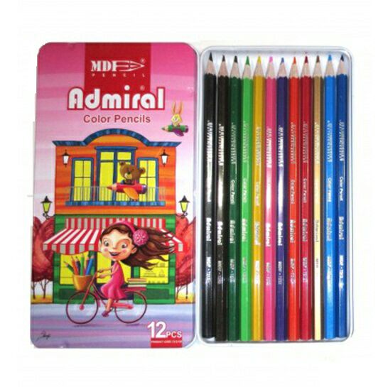قیمت پخش عمده مداد رنگی 12 جعبه فلزی آدمیرال