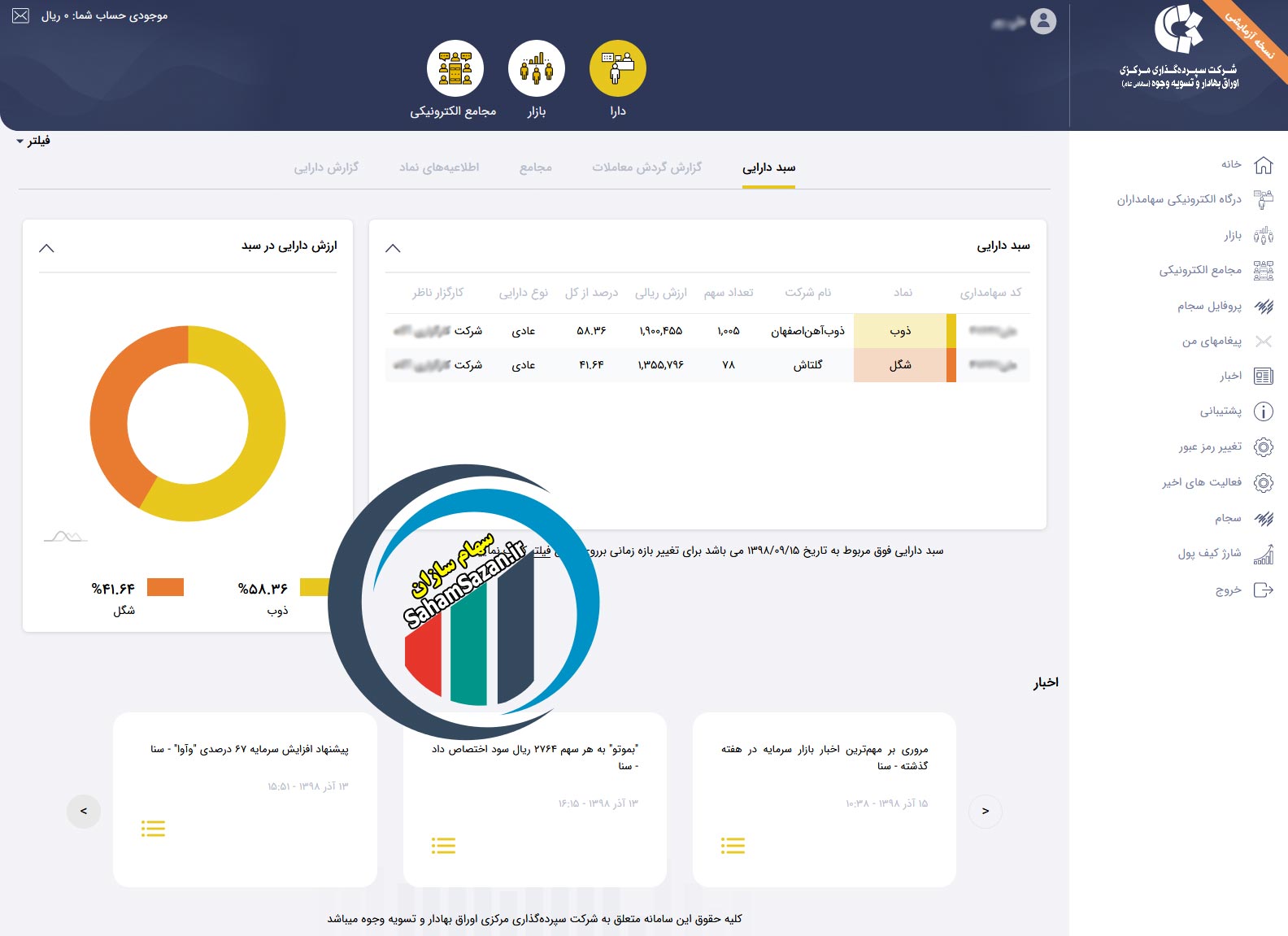 صفحه اصلی درگاه دارا (درگاه الکترونیکی سهامداران)