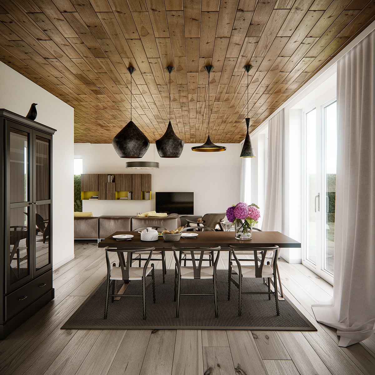مدل میز نهارخوری و سقف چوبی