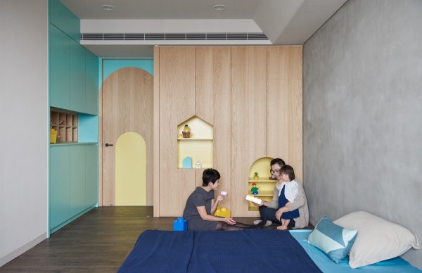 اتاق خواب سبز آبی چوب