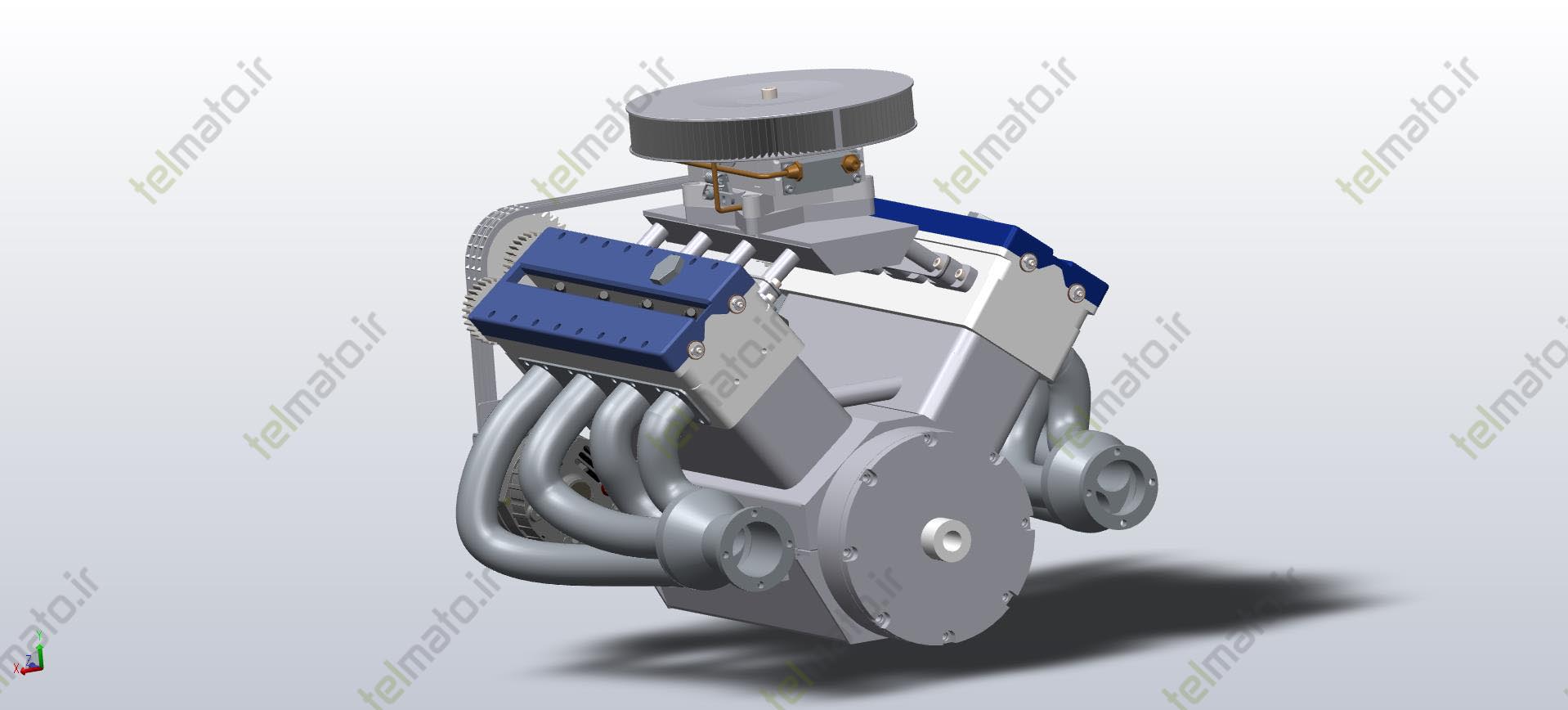 دانلود پروژه طراحی شده موتور خورجینی ( V شکل ) 8 سیلندر در نرم افزار سالیدورک solidwork + فایل