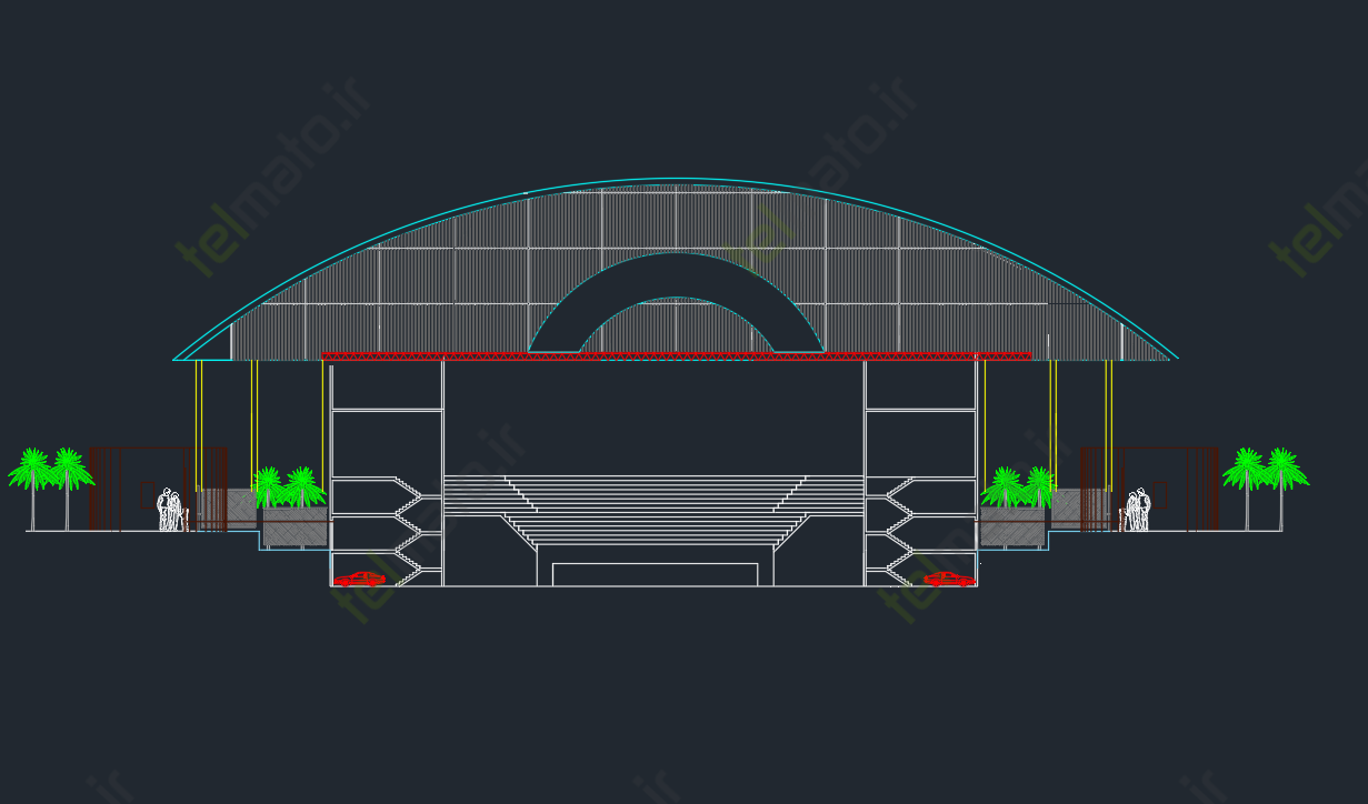 دانلود پلان آماده و نقشه طراحی شده استادیوم در نرم افزار اتوکد autocad + فایل